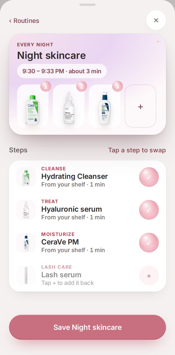 Night skincare, filled with her products